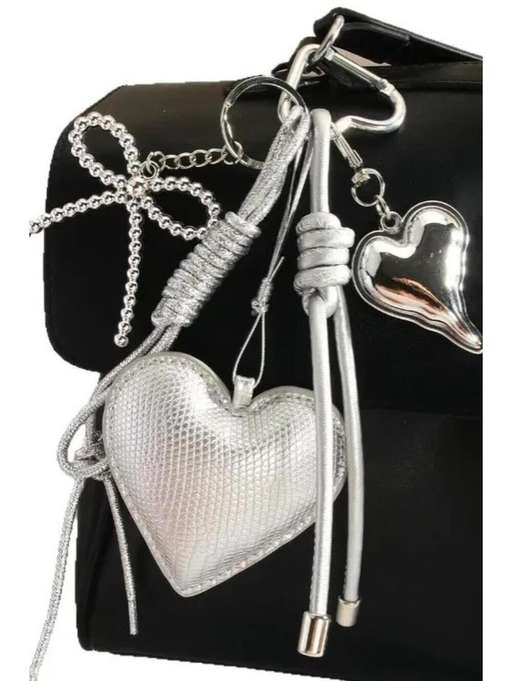 Heart Shape Bow Knot PU Leather Bag Pendant Keychain